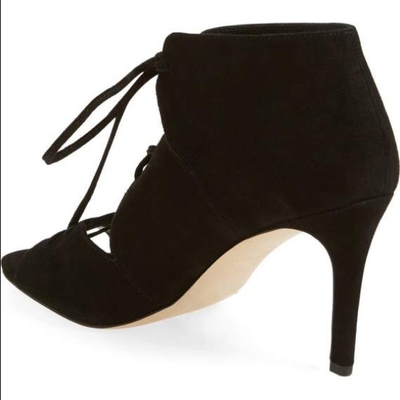 NIB Black Leather Lace Up Gladiator Peep Toe Heels - Picture 5 of 6
